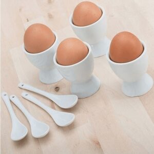 Egg Cups Porcelain with Spoons 8 Pcs