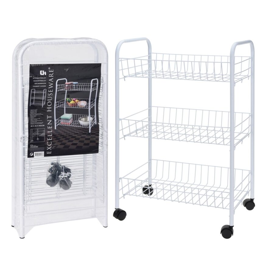 Kitchen Trolley with 3 Baskets White Petrolea Malta