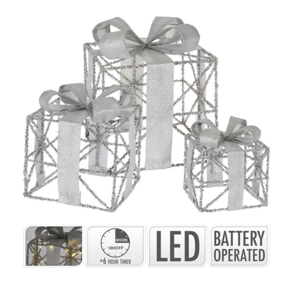 Xmas Gift Box Set 3 Pcs LED Silver