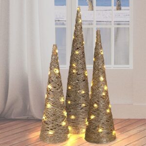 Gold Glitter Cone with LED 60cm