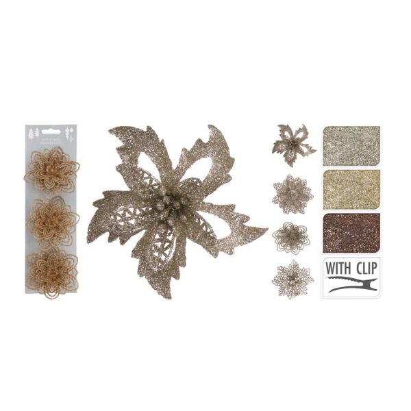 Xmas Clip-On Flower 3 Pcs 12cm