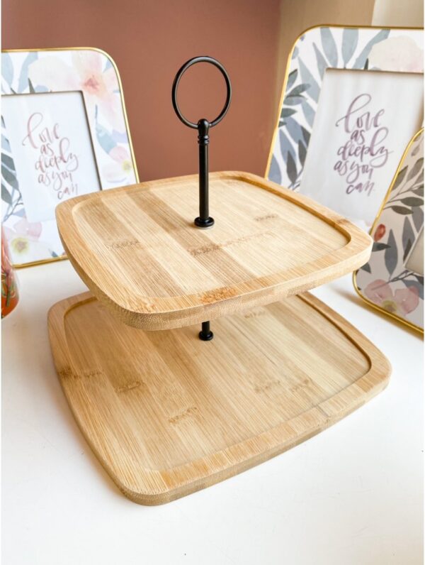 Bamboo 2 Tier Food Stand Square