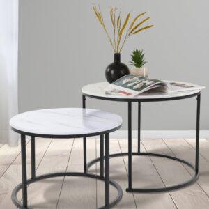 Side Table Set 2 Pcs with MDF Marble Top W