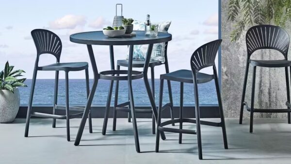 Passeri Round Bar Table 90cm & 4 Bar Chairs Grey - Image 4