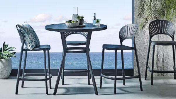 Passeri Round Bar Table 90cm & 4 Bar Chairs Grey - Image 3