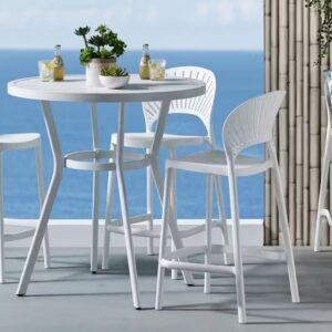 Passeri Round Bar Table 90cm & 4 Bar Chairs White