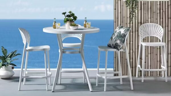 Passeri Round Bar Table 90cm & 4 Bar Chairs White - Image 3