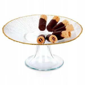 Glass Cake Stand Golden Rim 21cm