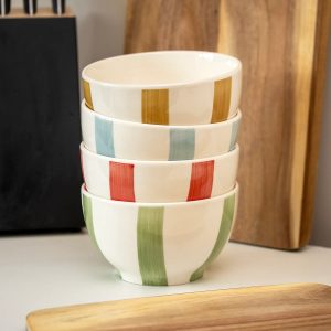 Striped Stoneware Bowl 14cm (4 Colours)
