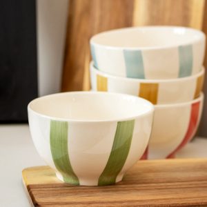 Striped Stoneware Bowl 14cm (4 Colours)